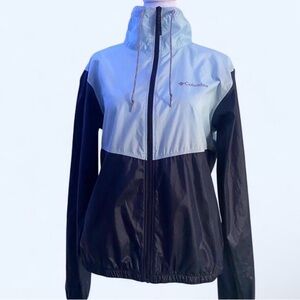 Columbia Two-Tone Light Blue and Black Windbreaker Jacket